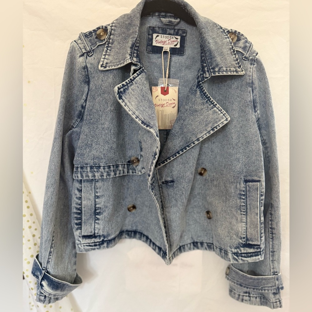 Stoosh Denim Acid Wash Blue Cropped Jacket